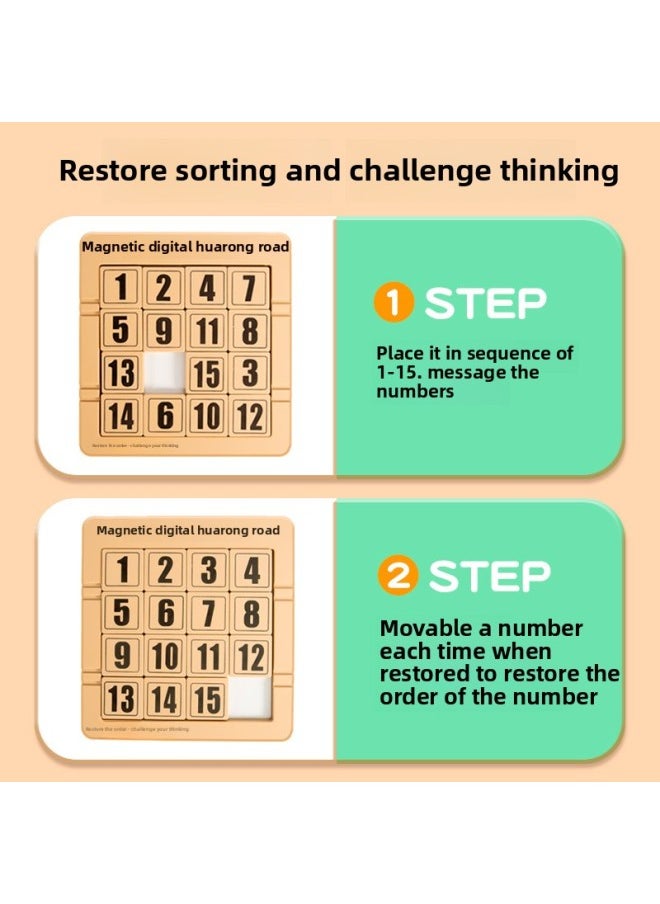 Huarong Road Sliding Puzzle Digital Special Primary School Students Hualong Three Kingdoms Children's Educational Toys Competition Magnetic Number HB-Color:Level 6 [timable] Digital Huarong Road-brown Free Battery  - Image 4