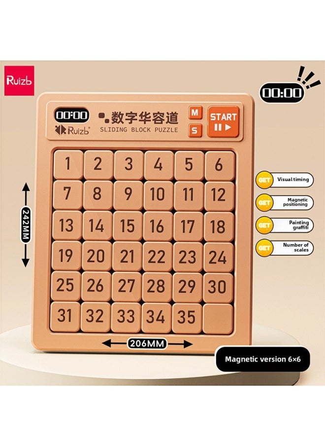 Huarong Road Sliding Puzzle Digital Special Primary School Students Hualong Three Kingdoms Children's Educational Toys Competition Magnetic Number HB-Color:Level 6 [timable] Digital Huarong Road-brown Free Battery  - Image 1