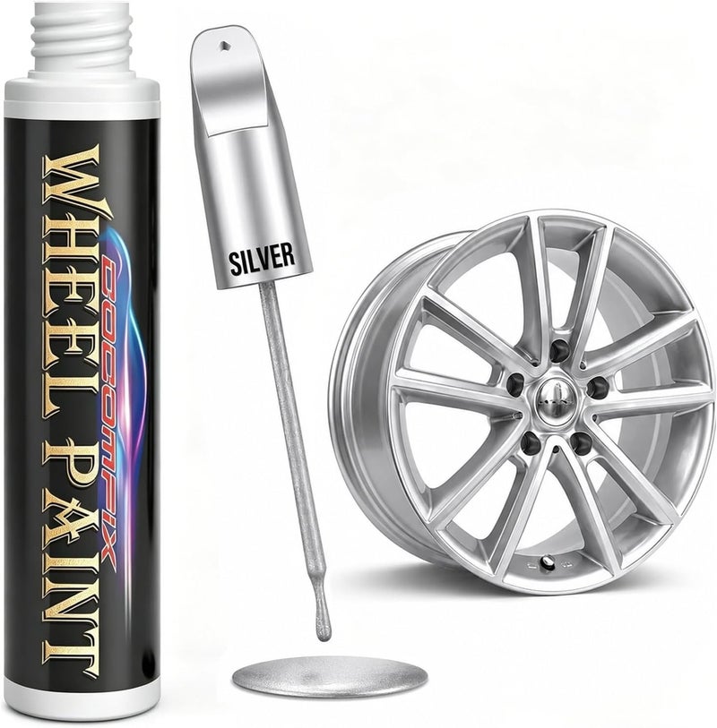 cocomfix Silver Rim Touch Up Paint. Wheel Scratch Repair Pen. Car Rim Paint Pen Quick And Easy Fix Rim Scratches. Universal Color Rim Paint. (Light Silver) - Image 1