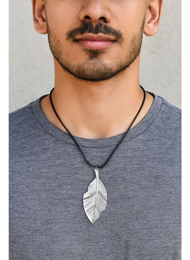 Black chain Necklace with Feather Pendant - Image 4