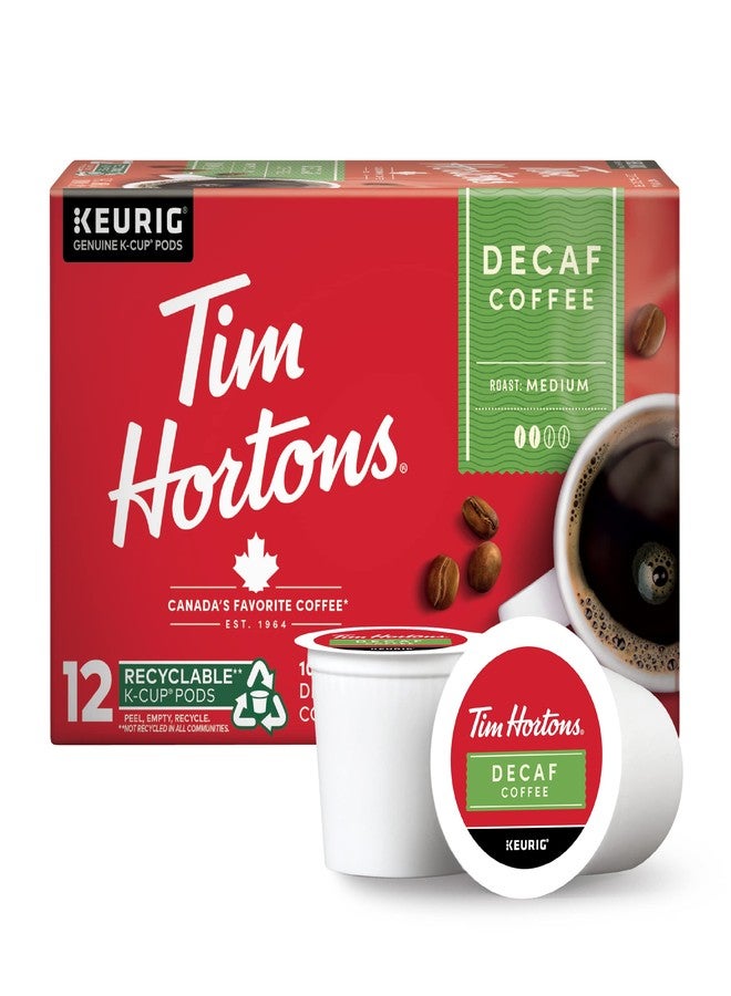 Tim Hortons Decaf, Medium Roast Coffee, Single-Serve K-Cup Pods Compatible with Keurig Brewers, 12ct K-Cups - Image 1