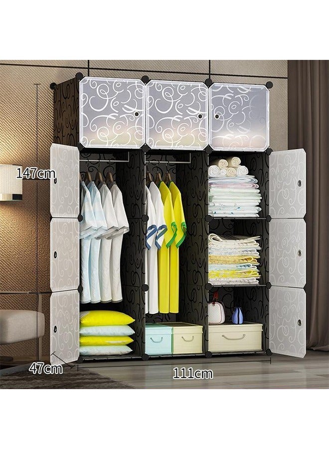 شو وو منظم خزانة ملابس على شكل مكعب، خزائن ملابس لغرفة النوم، خزانة ملابس قماشية محمولة، خزانة وحدات، منظم تخزين ملابس مدمج موفر للمساحة مع سكة ​​تعليق ملابس (12 مكعب) - Image 1