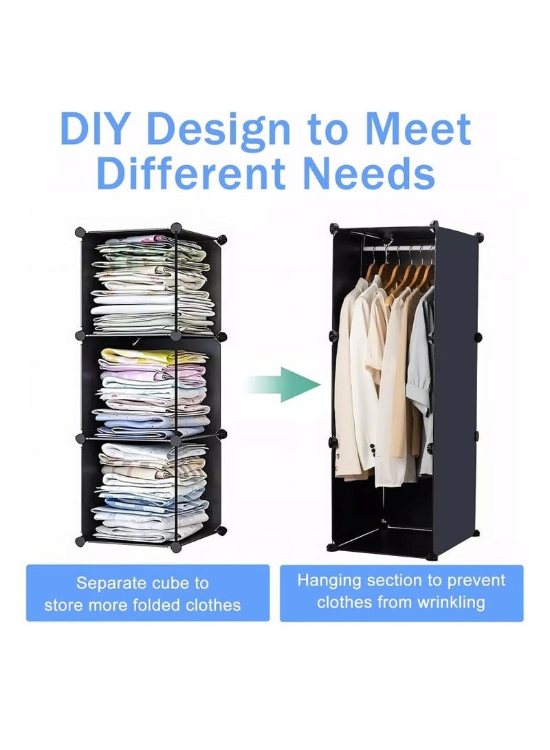 شو وو منظم خزانة ملابس على شكل مكعب، خزائن ملابس لغرفة النوم، خزانة ملابس قماشية محمولة، خزانة وحدات، منظم تخزين ملابس مدمج موفر للمساحة مع سكة ​​تعليق ملابس (12 مكعب) - Image 3