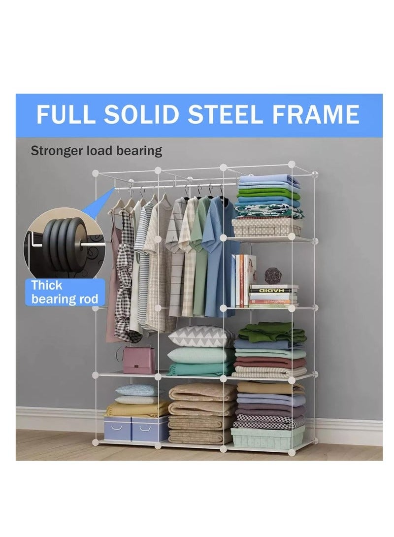 شو وو منظم خزانة ملابس على شكل مكعب، خزائن ملابس لغرفة النوم، خزانة ملابس قماشية محمولة، خزانة وحدات، منظم تخزين ملابس مدمج موفر للمساحة مع سكة ​​تعليق ملابس (12 مكعب) - Image 5