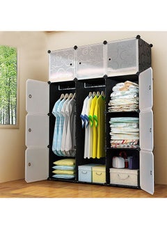 XiuWoo Portable Fabric Canvas Wardrobe With Storage Cupboard Organiser，Portable Wardrobe Wardrobe with 12 Compartments, Combined Space-Saving Clothing Storage Organizer with Clothes Rail  - Image 1