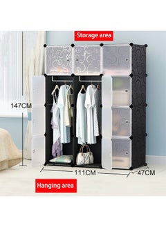 XiuWoo Portable Fabric Canvas Wardrobe With Storage Cupboard Organiser，Portable Wardrobe Wardrobe with 12 Compartments, Combined Space-Saving Clothing Storage Organizer with Clothes Rail  - Image 2