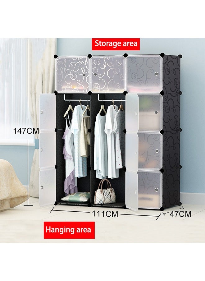 XiuWoo - Portable Fabric Canvas Wardrobe With Storage Cupboard Organiser，Portable Wardrobe Wardrobe with 12 Compartments, Combined Space-Saving Clothing Storage Organizer with Clothes Rail - Image 1