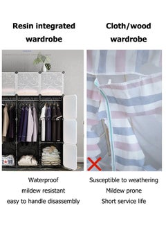 XiuWoo Portable Fabric Canvas Wardrobe With Storage Cupboard Organiser，Portable Wardrobe Wardrobe with 12 Compartments, Combined Space-Saving Clothing Storage Organizer with Clothes Rail  - Image 5