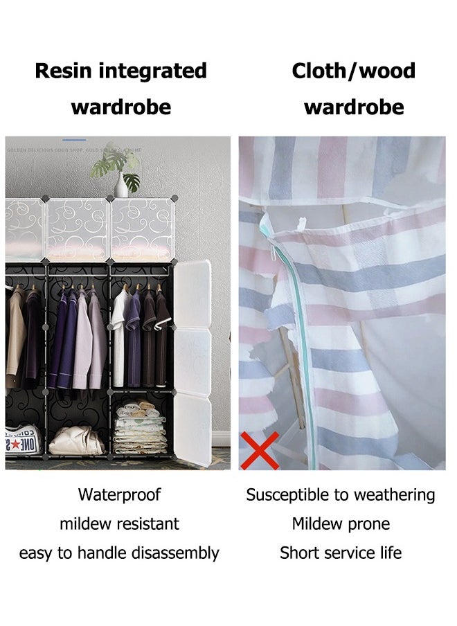 XiuWoo - Portable Fabric Canvas Wardrobe With Storage Cupboard Organiser，Portable Wardrobe Wardrobe with 12 Compartments, Combined Space-Saving Clothing Storage Organizer with Clothes Rail - Image 1
