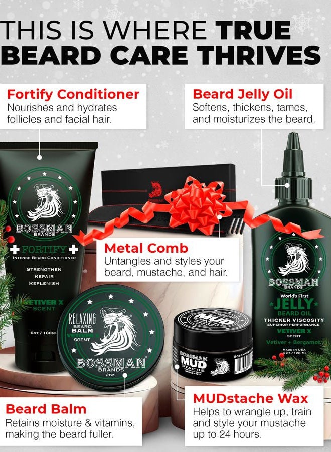bossman Complete Beard Kit – Men's Beard Oil Jelly, Fortifying Shower Conditioner, Balm, Mustache Wax & Comb – Beard Softener & Grooming Care (Magic Scent) - Image 2
