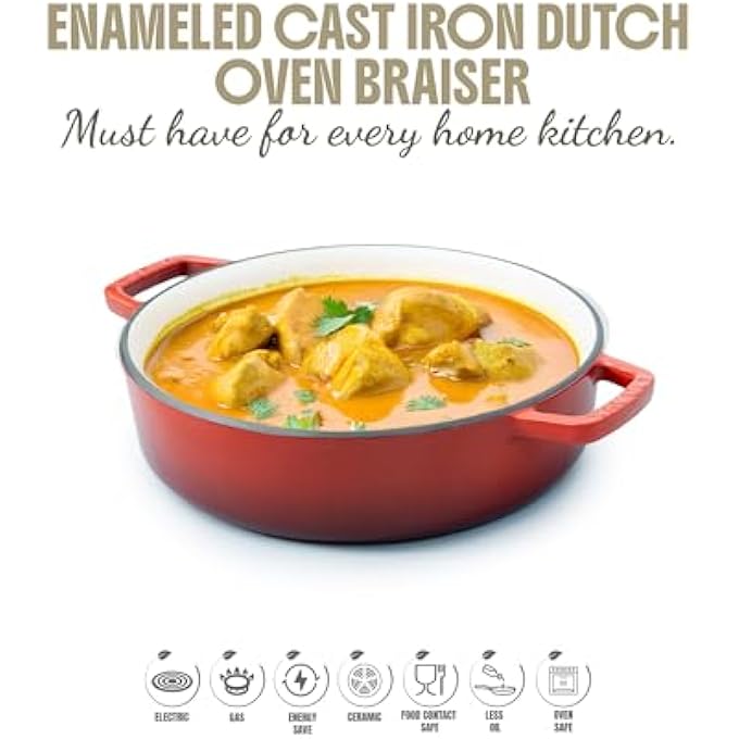 rayihni Healthy And Safe NonStick Enameled Cast Iron Dutch Oven Braiser 28Cm 379L 11 Inch 4Qt Induction And All Stove Compatible Oven  Grill Safe - Image 2