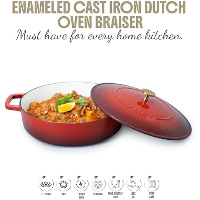 rayihni Healthy And Safe NonStick Enameled Cast Iron Dutch Oven Braiser 28Cm 379L 11 Inch 4Qt Induction And All Stove Compatible Oven  Grill Safe - Image 3