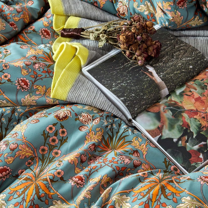 mixinni Vintage Style Garden Flower Duvet Cover Set with Zipper Closure Long Staple Percale Cotton Yellow Vibrant Pattern on Bedding Quilt Cover Set(California King, All Season) - Image 5