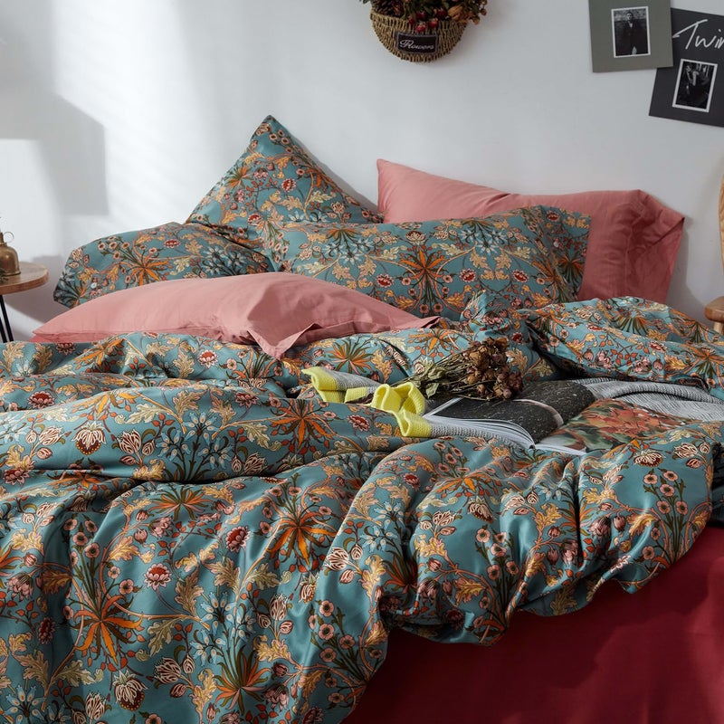 mixinni Vintage Style Garden Flower Duvet Cover Set with Zipper Closure Long Staple Percale Cotton Yellow Vibrant Pattern on Bedding Quilt Cover Set(California King, All Season) - Image 3