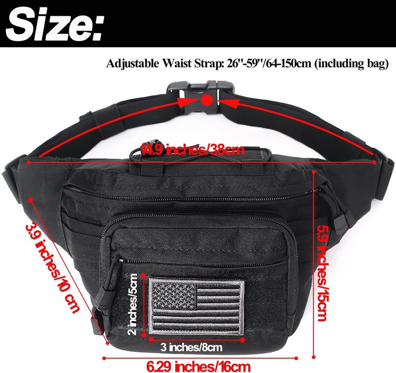 Meprona Tactical Fanny Pack, Military Waist Bag Hip Belt Bumbag Utility Bags for Outdoor Hiking Climbing Fishing with U.S Patch (Black+Tan) - Image 2