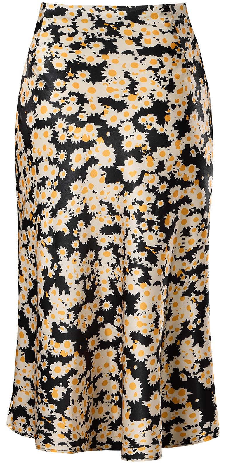 Keasmto Womens Floral Midi Skirt High Waisted Daisy Print Flowers Silk Satin Summer Casual Skirts L - Image 2