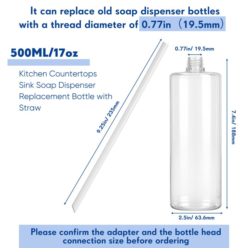 Singhoow Updated Soap Dispenser Bottle for Kitchen Sink Replacement 500 ML/17 oz Under Sink Soap Dispenser Bottle with Straw Suitable for Dishwashing Liquid Hand Lotion - Image 2