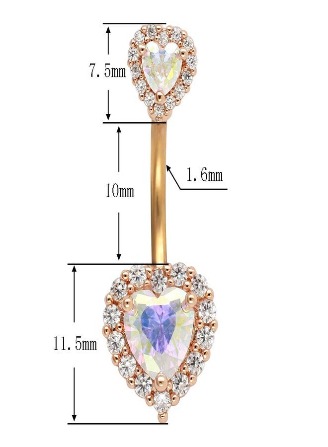 Excepro 14G(1.6mm) Double Heart Cubic Zirconia Belly Button Ring for Women 316L Surgical Steel Piercing Jewelry - Image 2