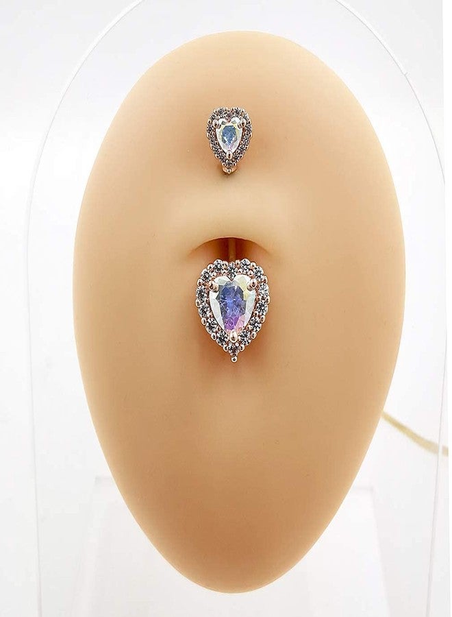 Excepro 14G(1.6mm) Double Heart Cubic Zirconia Belly Button Ring for Women 316L Surgical Steel Piercing Jewelry - Image 5