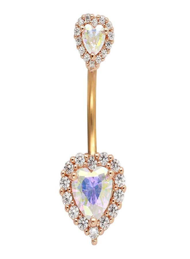 Excepro 14G(1.6mm) Double Heart Cubic Zirconia Belly Button Ring for Women 316L Surgical Steel Piercing Jewelry - Image 1
