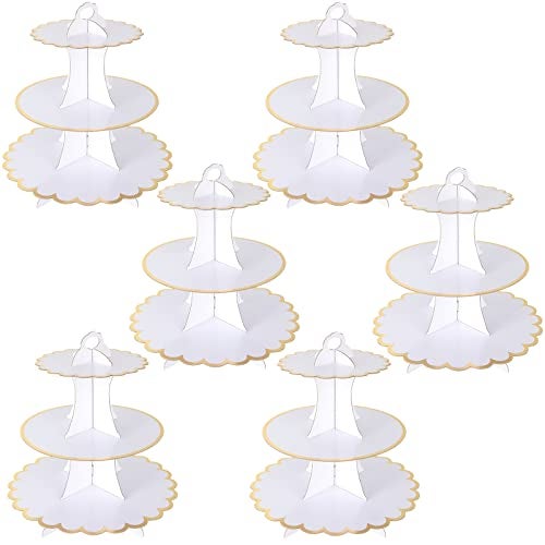 JMIATRY 6 Pack Cardboard Cupcake Stand 3 Tier White Cake Stand Afternoon Tea Stands Cardboard Round Dessert Tower for Afternoon Tea Birthday Party Wedding and Baby Shower