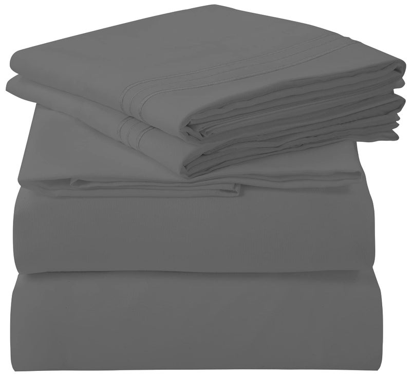 ROYALE LINENS 3 Piece Twin Sheets Set  Soft Brushed 1800 Microfiber Bedding  1 Fitted and 1 Flat Sheet 1 Pillow case  Wrinkle Free  Fade Resistant  Hotel Luxury Bed Sheets Set Grey Twin