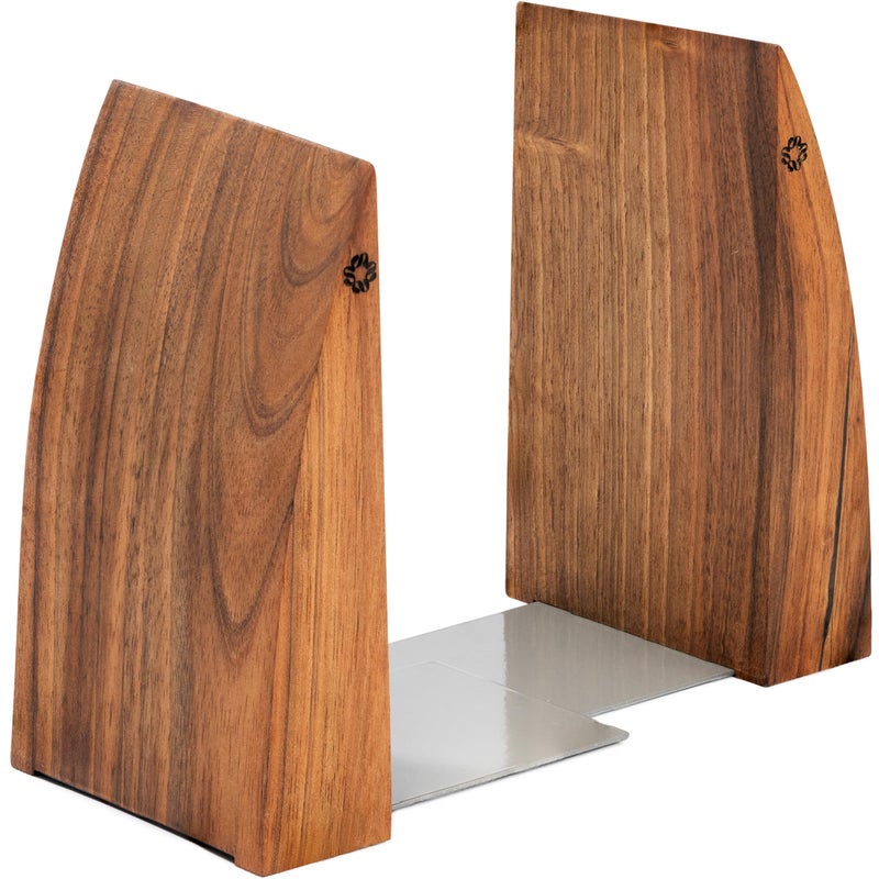 TILISMA Bookends for Heavy Books  Handmade Walnut Wood with Metal Base  Decorative Book Ends for Shelves  Heavy Duty Bookends for Desk and Bookshelf Organization  Slick Design Blends in Decor