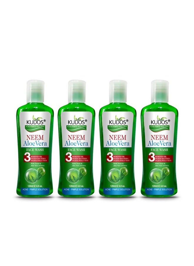 Kudos - Neem Aloe Vera Face Wash Neem Face Wash Cleanser For Acne And Pimples Complete Face Care 120Ml (Pack Of 4) - Image 1