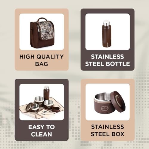 SOPL-OLIVEWARE oliveware Teso Musk Lunch Box | Microwave-Safe Steel Containers | Set of 3 Containers(1x620ml, 2x420 ml) with 750ml Steel Bottle + Pickle Box | Leak-Proof & Food Grade Lunchbox-Brown - Image 4