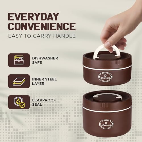 SOPL-OLIVEWARE oliveware Teso Musk Lunch Box | Microwave-Safe Steel Containers | Set of 3 Containers(1x620ml, 2x420 ml) with 750ml Steel Bottle + Pickle Box | Leak-Proof & Food Grade Lunchbox-Brown - Image 5