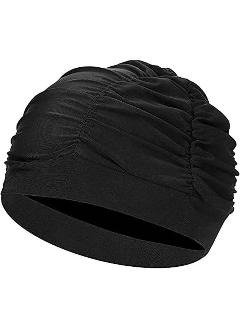 Breathable Swimming Caps, Comfortable Mid Length Curly Swimming Caps, Men's and Women's Swimming Cap, Women's Swimming Cap Retro Style Latex Embossed Pattern (Black) - Image 1