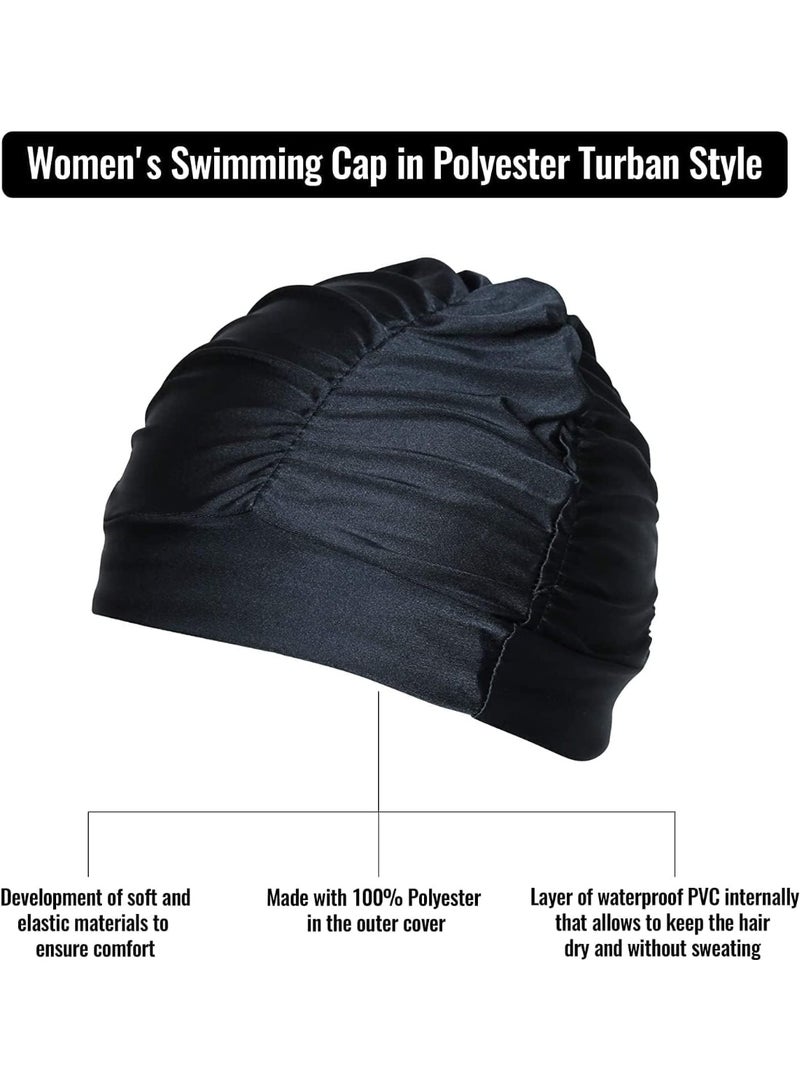 Breathable Swimming Caps, Comfortable Mid Length Curly Swimming Caps, Men's and Women's Swimming Cap, Women's Swimming Cap Retro Style Latex Embossed Pattern (Black) - Image 2