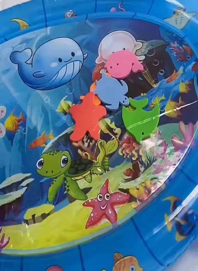 BLAGO Infant Toy Gift Activity Play Mat,Baby Infant Toddlers Inflatable Water Floor Mat Children Growth Activity Tool Tummy Time Baby Water Mat Toy for Newborn Baby Boy Girl Round Mat - Image 5
