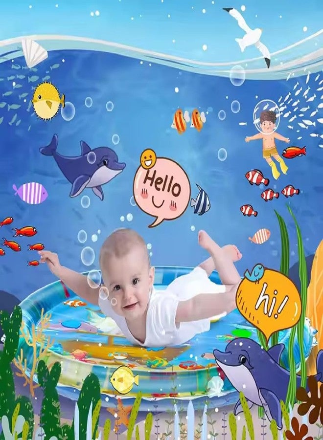 BLAGO Infant Toy Gift Activity Play Mat,Baby Infant Toddlers Inflatable Water Floor Mat Children Growth Activity Tool Tummy Time Baby Water Mat Toy for Newborn Baby Boy Girl Round Mat - Image 2