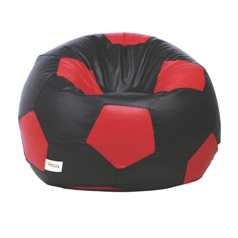 SATTVA Classy.Elegant.Stylish Sattva Combo Football Bean Bag Cover and Round Footstool Cover Without Beans Black Red  - Image 4