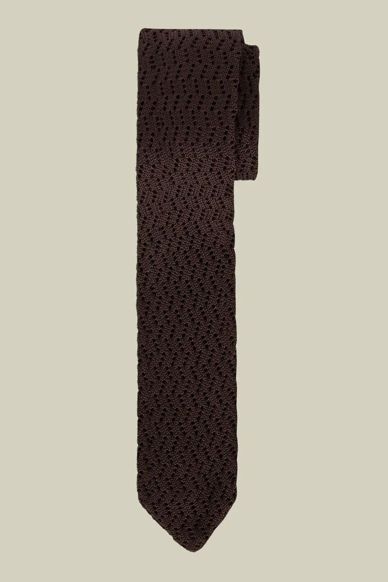 دوبل غانغر Men's plain knitted tie - Brown