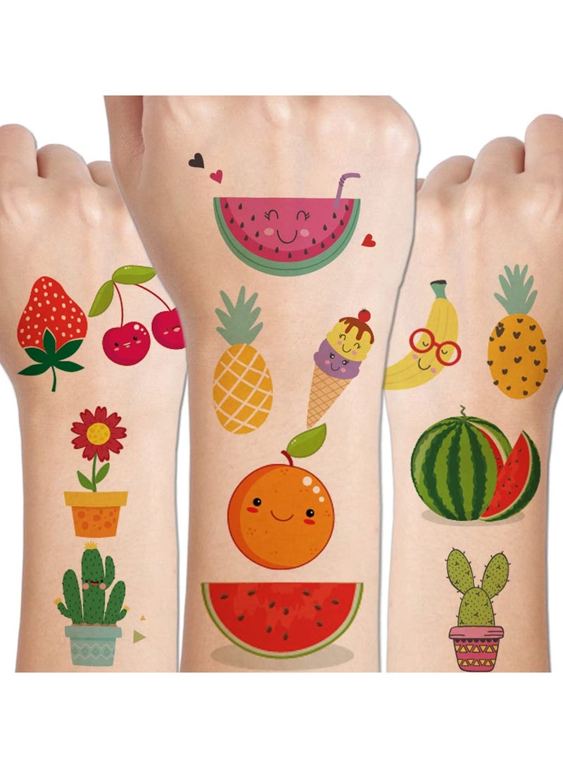 قوس قزح أورينبو 14 ورقة وشم فواكه صيفية للأطفال 140 قطعة وشم مؤقت على شكل صبار وبطيخ وأناناس للأولاد والبنات هدايا حفلات أعياد الميلاد وحشو أكياس الهدايا - Image 1