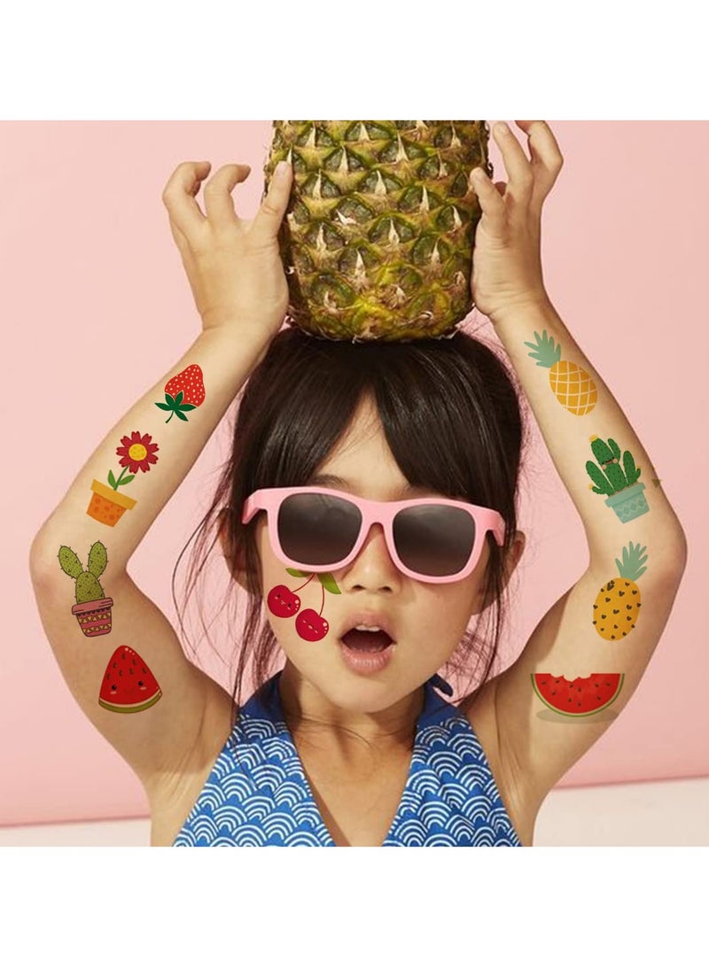 قوس قزح أورينبو 14 ورقة وشم فواكه صيفية للأطفال 140 قطعة وشم مؤقت على شكل صبار وبطيخ وأناناس للأولاد والبنات هدايا حفلات أعياد الميلاد وحشو أكياس الهدايا - Image 3