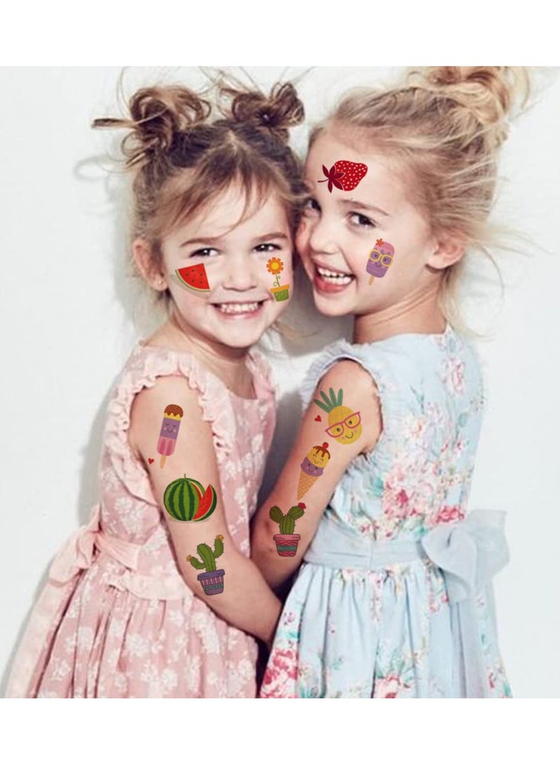 قوس قزح أورينبو 14 ورقة وشم فواكه صيفية للأطفال 140 قطعة وشم مؤقت على شكل صبار وبطيخ وأناناس للأولاد والبنات هدايا حفلات أعياد الميلاد وحشو أكياس الهدايا - Image 4