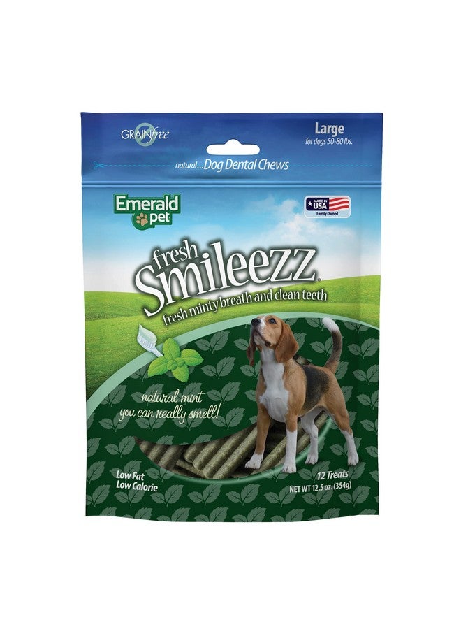 إميرالد بيت مكافآت أسنان الكلاب من إيميرالد بيت فريش سمايليز - مكافآت أسنان طبيعية لذيذة ومضغية للكلاب لأسنان نظيفة ونفس منعش ولثة صحية - مضغ أسنان خالٍ من الحبوب - صنع في الولايات المتحدة الأمريكية - كبير، 12.5 أونصة - Image 1