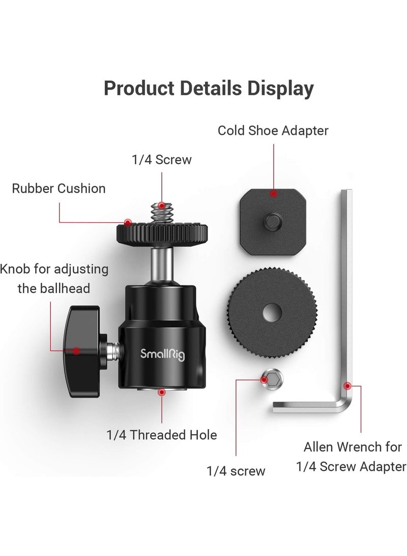 SMALLRIG 1/4" Camera Hot Shoe Mount, Ballhead Tripod with Additional 1/4" Screw, 2pcs Pack - Image 5