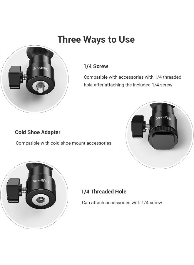 SMALLRIG 1/4" Camera Hot Shoe Mount, Ballhead Tripod with Additional 1/4" Screw, 2pcs Pack - Image 4