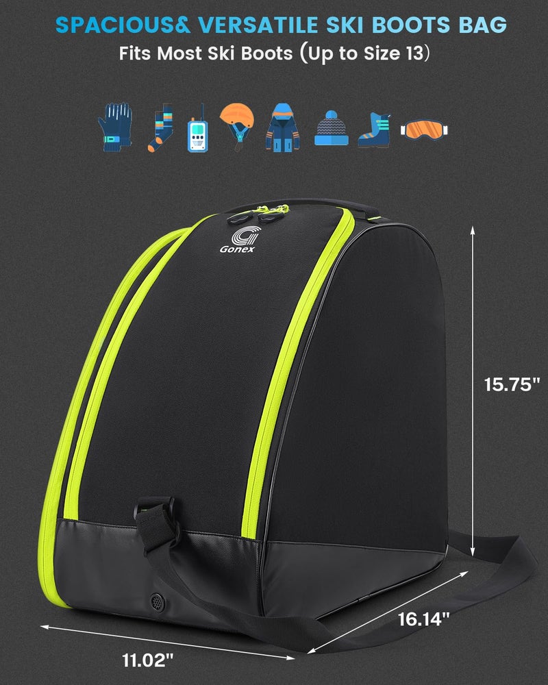 Gonex Padded Ski Bag and Boot Bag Combo, Water-resistant Adjustable Length Ski Bag for Men Women, Large Ski Boots Bag for Ski, Travel, Store and Transport (Black) - Image 4