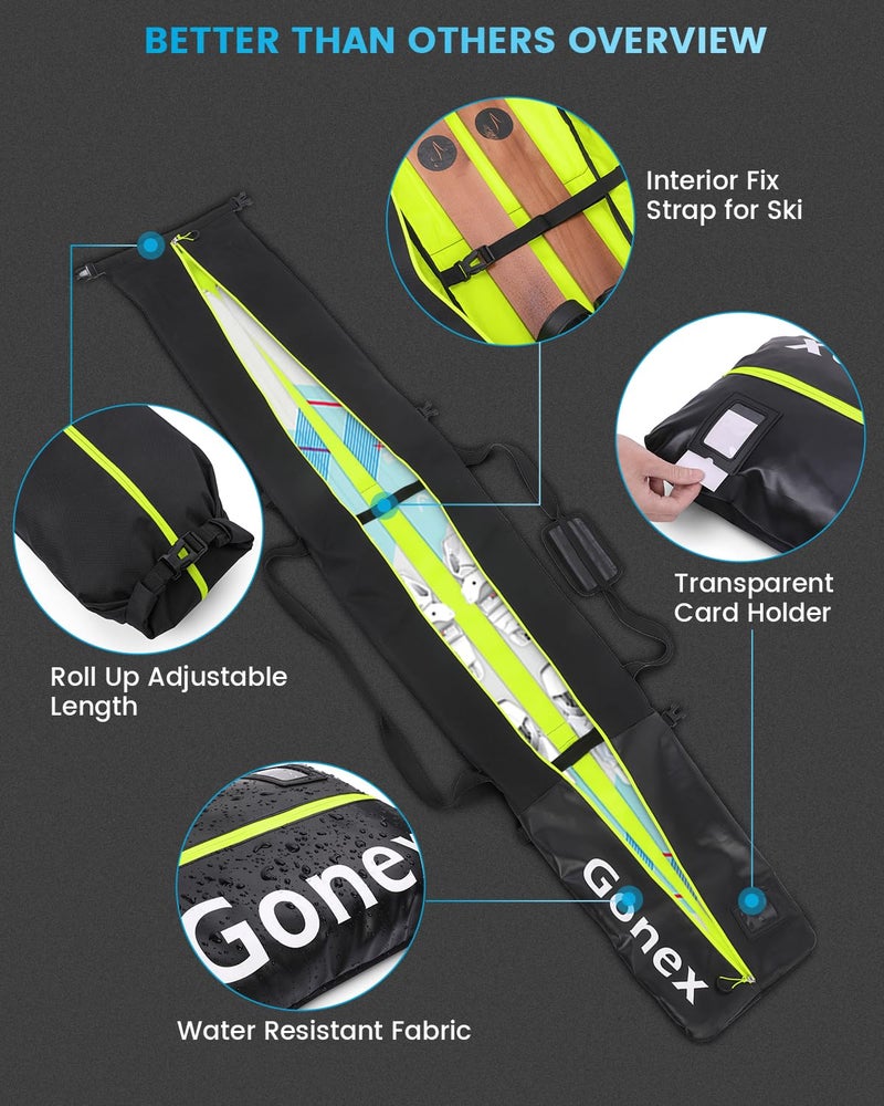 Gonex Padded Ski Bag and Boot Bag Combo, Water-resistant Adjustable Length Ski Bag for Men Women, Large Ski Boots Bag for Ski, Travel, Store and Transport (Black) - Image 3