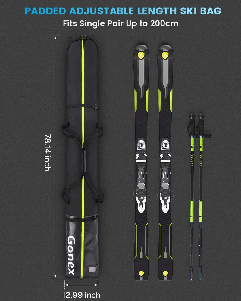 Gonex Padded Ski Bag and Boot Bag Combo, Water-resistant Adjustable Length Ski Bag for Men Women, Large Ski Boots Bag for Ski, Travel, Store and Transport (Black) - Image 2