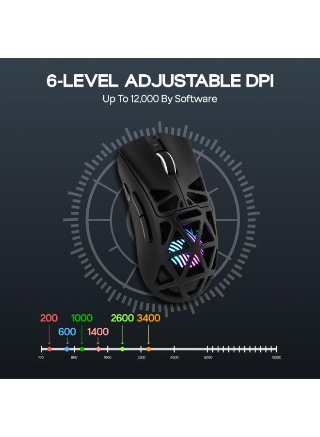 AULA SC620 Gaming Mouse, 2.4G/USB-C/BT Wireless Mouse with 400mAh Battery, Adjustable 12,000 DPI & 1000 Polling Rate, PAW3311 Sensor, RGB Lighting, Programmable Buttons, for Win/Mac (Black) - Image 5