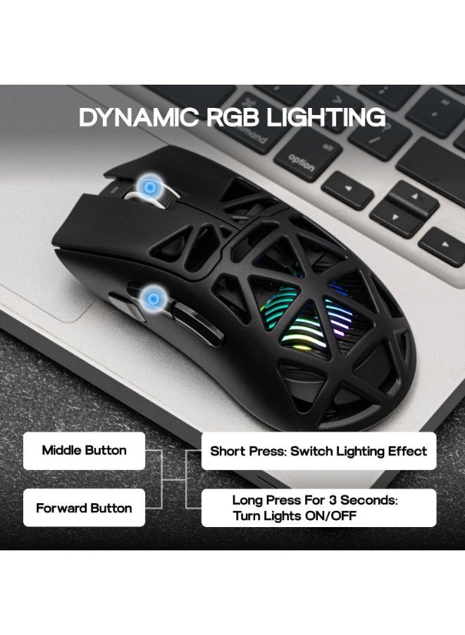 AULA SC620 Gaming Mouse, 2.4G/USB-C/BT Wireless Mouse with 400mAh Battery, Adjustable 12,000 DPI & 1000 Polling Rate, PAW3311 Sensor, RGB Lighting, Programmable Buttons, for Win/Mac (Black) - Image 4