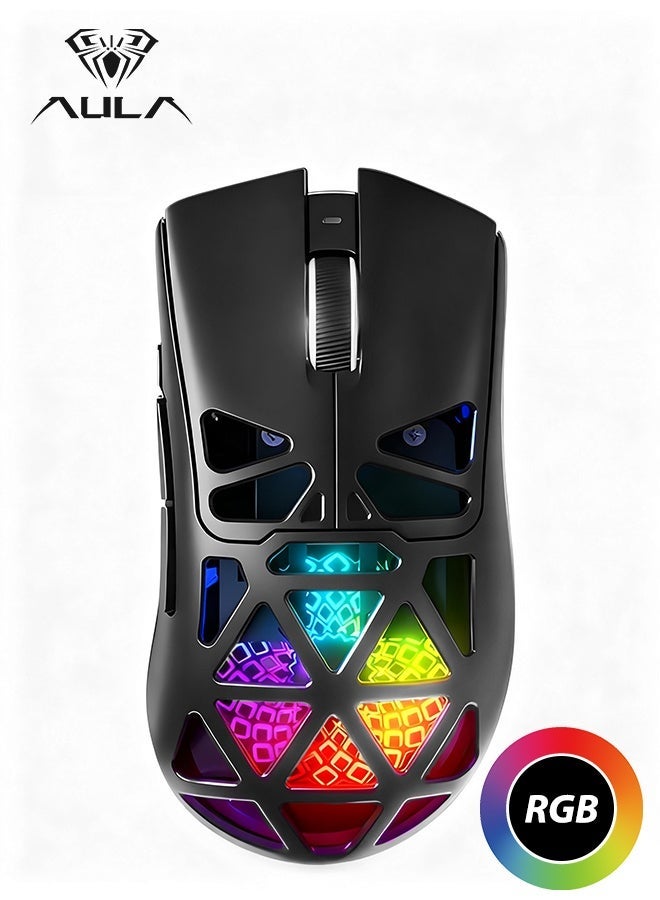 AULA SC620 Gaming Mouse, 2.4G/USB-C/BT Wireless Mouse with 400mAh Battery, Adjustable 12,000 DPI & 1000 Polling Rate, PAW3311 Sensor, RGB Lighting, Programmable Buttons, for Win/Mac (Black) - Image 1
