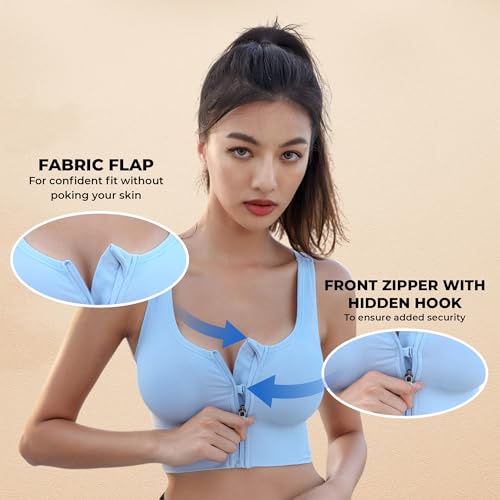 PLUMBURY Women's Seamless Padded High Support Front Zip Cross Back Sports Bra, Size Xl, Blue - Polyamide - Image 2