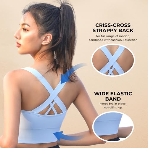 PLUMBURY Women's Seamless Padded High Support Front Zip Cross Back Sports Bra, Size Xl, Blue - Polyamide - Image 3
